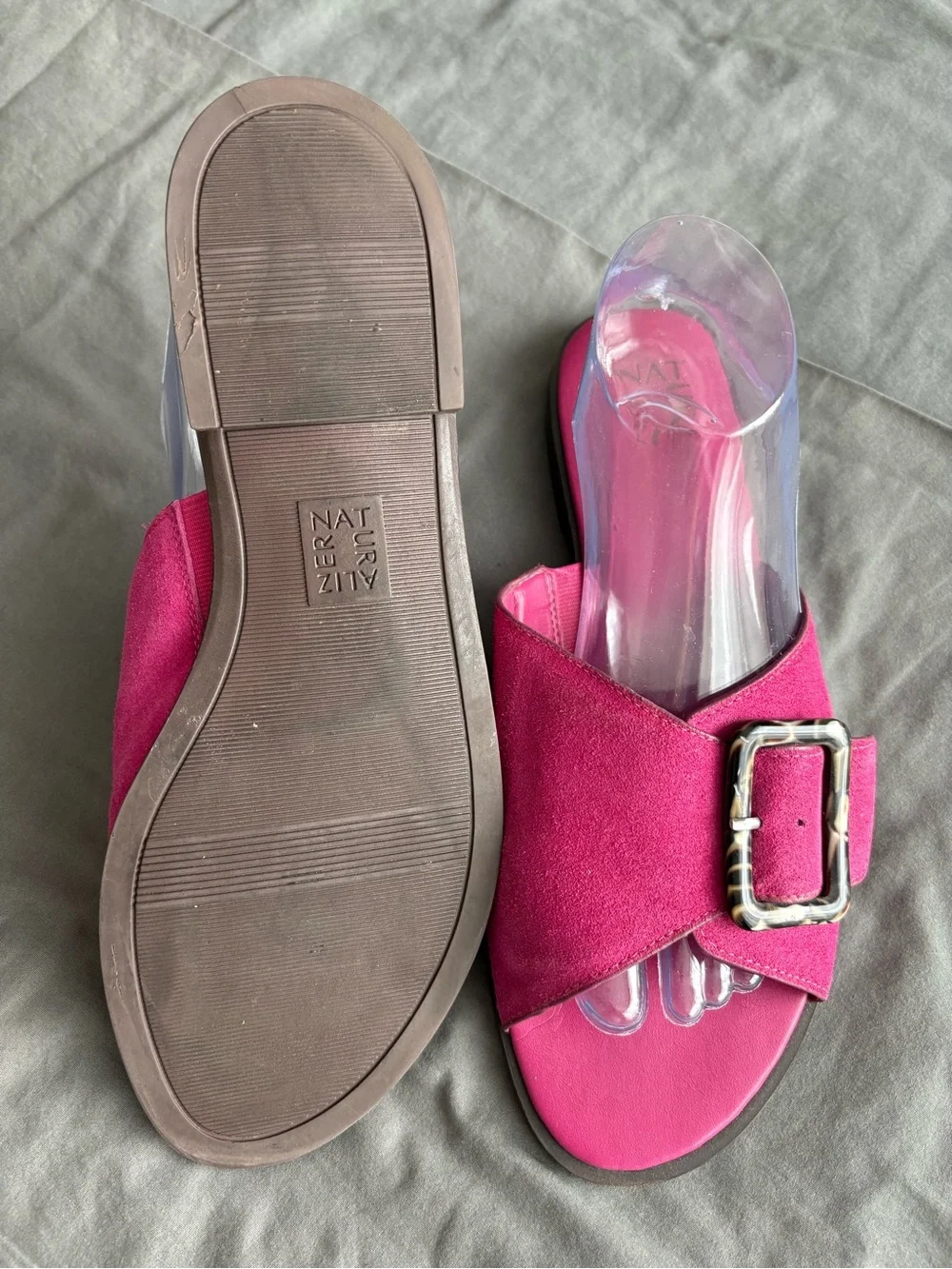Naturalizer Pink Suede Slide Sandals with Buckle Detail